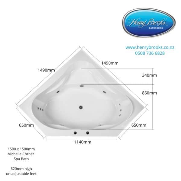 Michelle 1500 corner spa bath dimensions