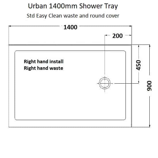 Urban 1400 shower tray LH waste dimensions