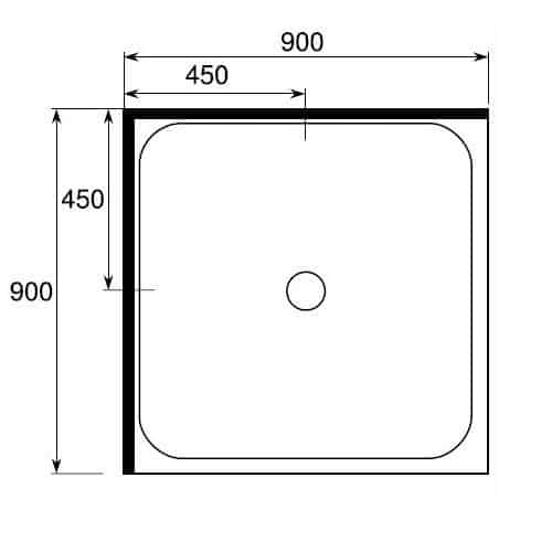 900 x 900 corner Square Shower Trays center waste