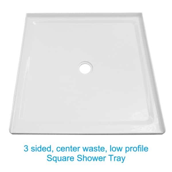 Square shower tray center waste low profile Henry Brooks Bathroomware view 2