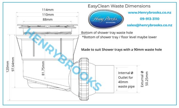 HB Easy Clean Waste dimensions