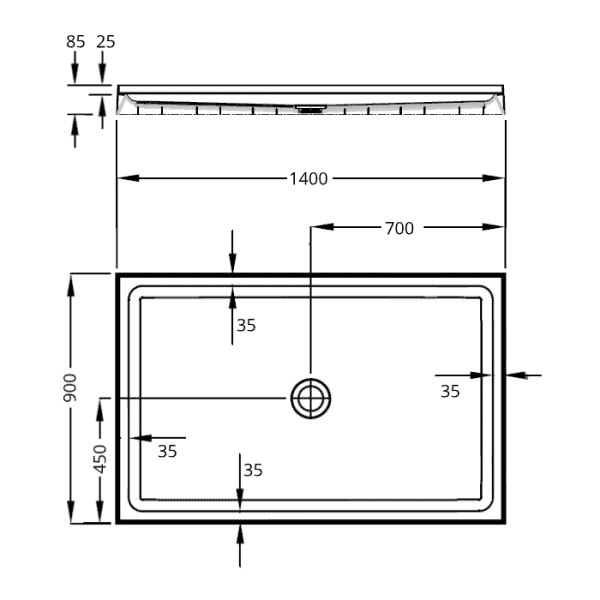 1400 x 900 4 lip Urban tray dimensions