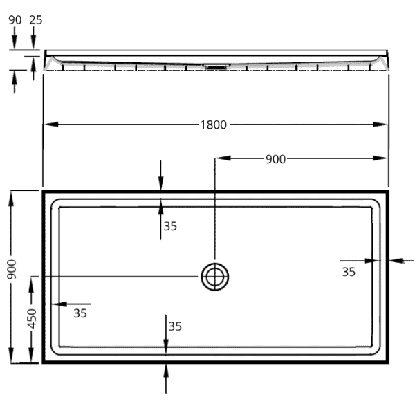 1800 4 lip Urban tray dimensions