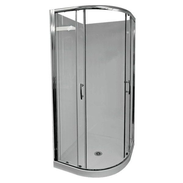 Curved Collesium enclosure 360° full-perimeter upstand tray 900 center waste Flat walls IMG_2b