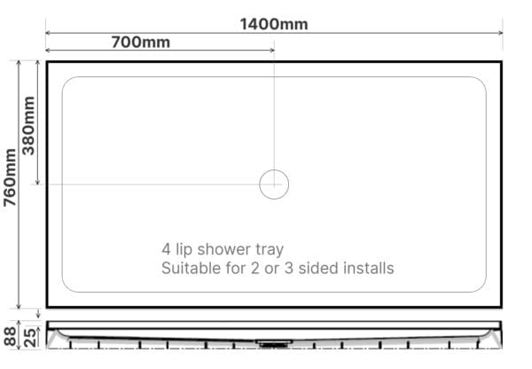 1400 x 760 shower tray dimensions